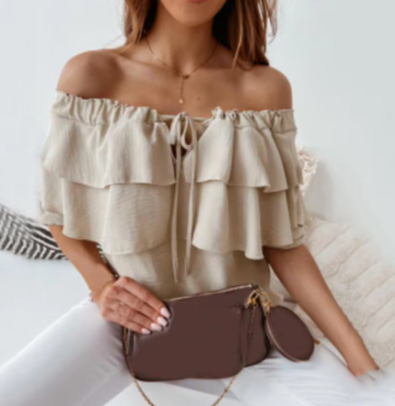 Aira - T-shirt med krage med dragsko och lager-på-lager-loo