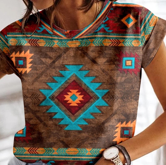 Camillia - Sommarrutig T-shirt för kvinnor O-ringa