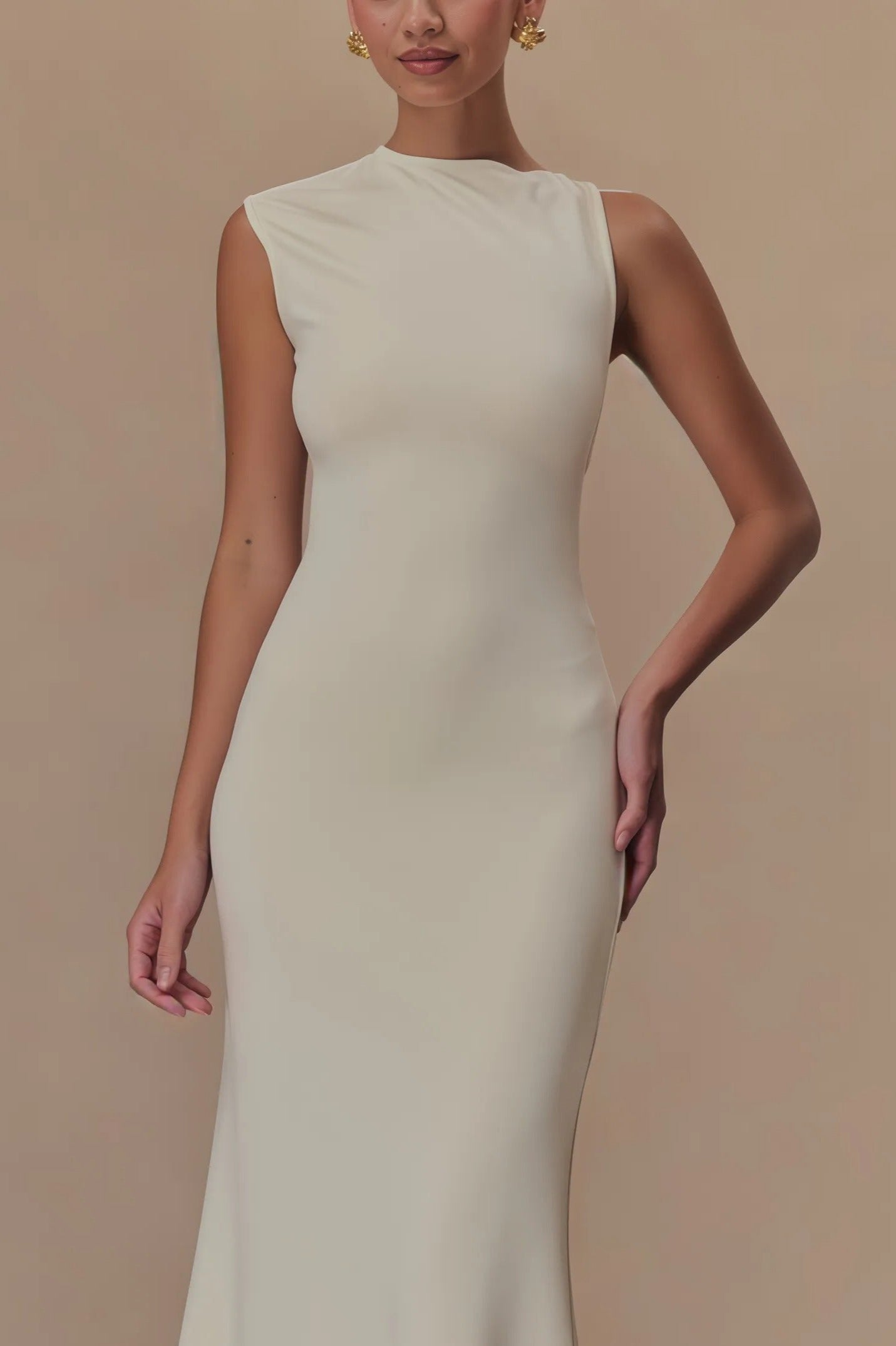 Katty | Beige Ärmlös Maxiklänning