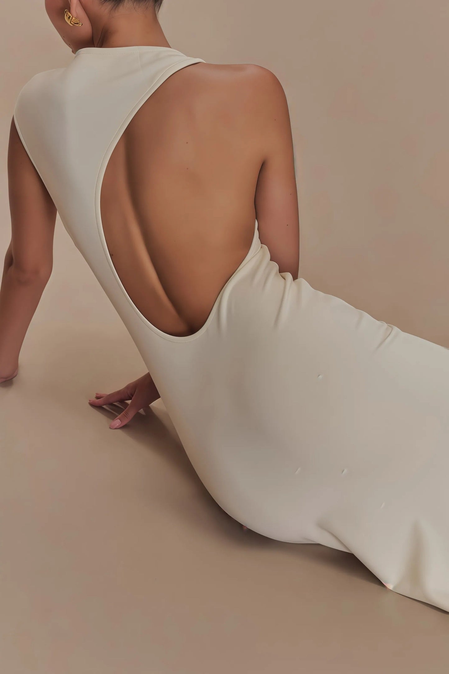 Katty | Beige Ärmlös Maxiklänning