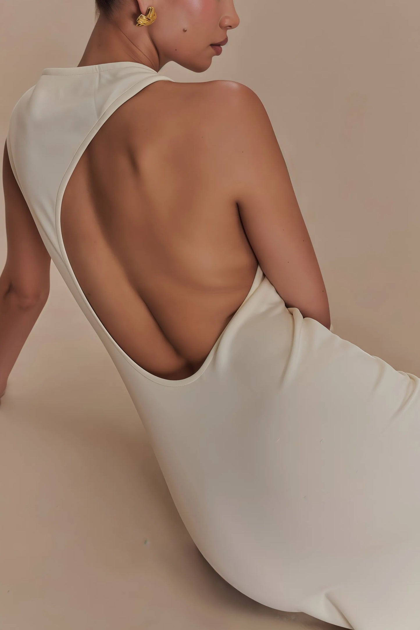 Katty | Beige Ärmlös Maxiklänning