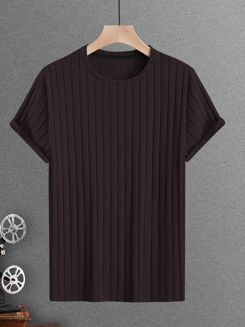 Cherdan | Vikärmad Ribbad Rundhalsad T-shirt