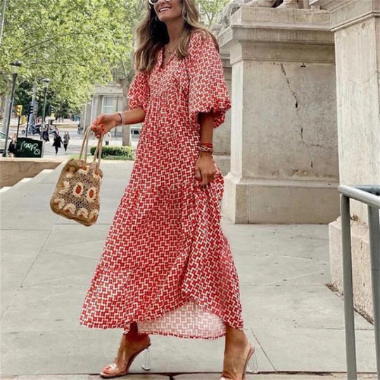 Darlene - Boho maxiklänning med puffärmar