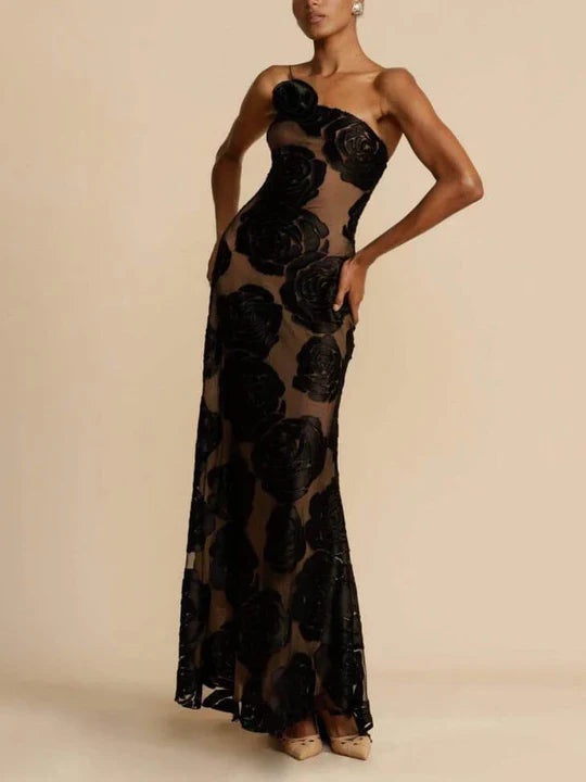 Lucille - Elegant lång rosa klännin