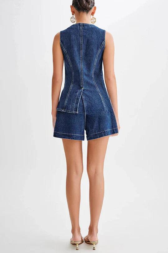 Abel - Denim västtopp med fickor och prinsessömma