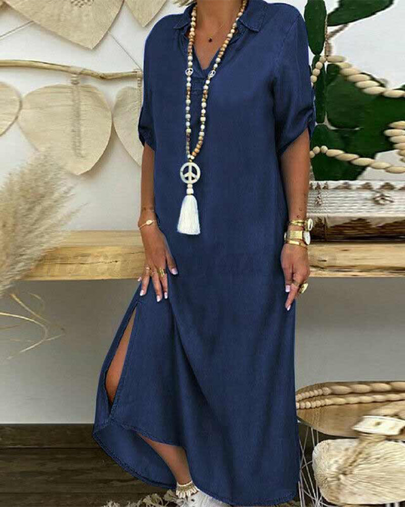 Nelia | Enfärgad Jeansklänning Med Klassisk Passform