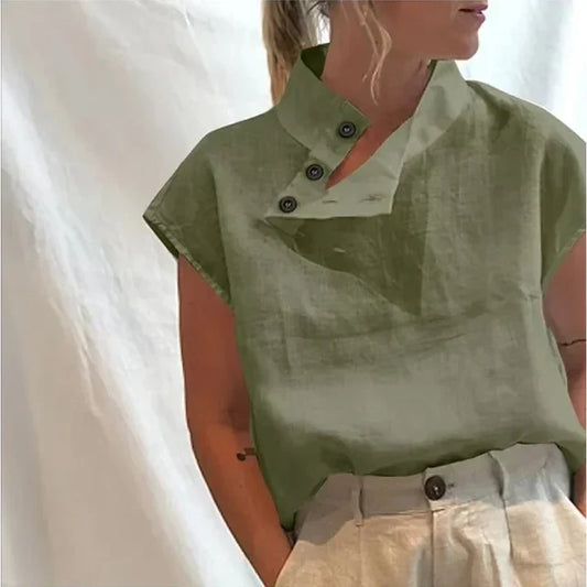 Priya - Elegant kortärmad blus i bomull och linne