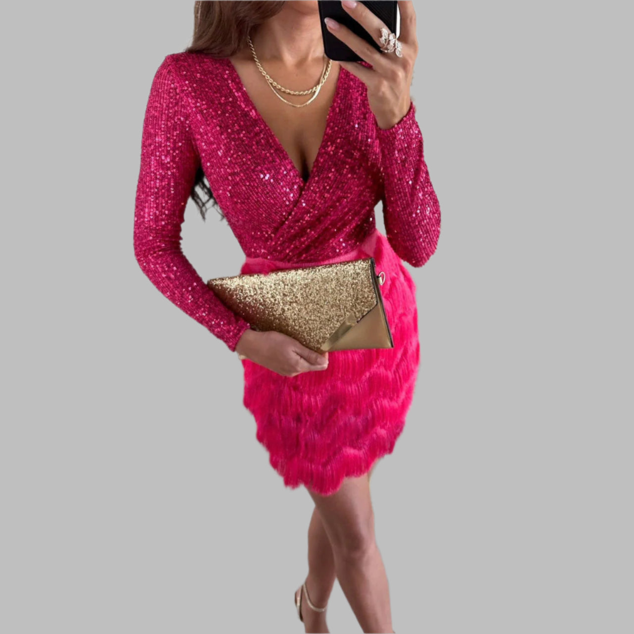 Vendela | Glittrande paljettminiklänning med elegant franskjol