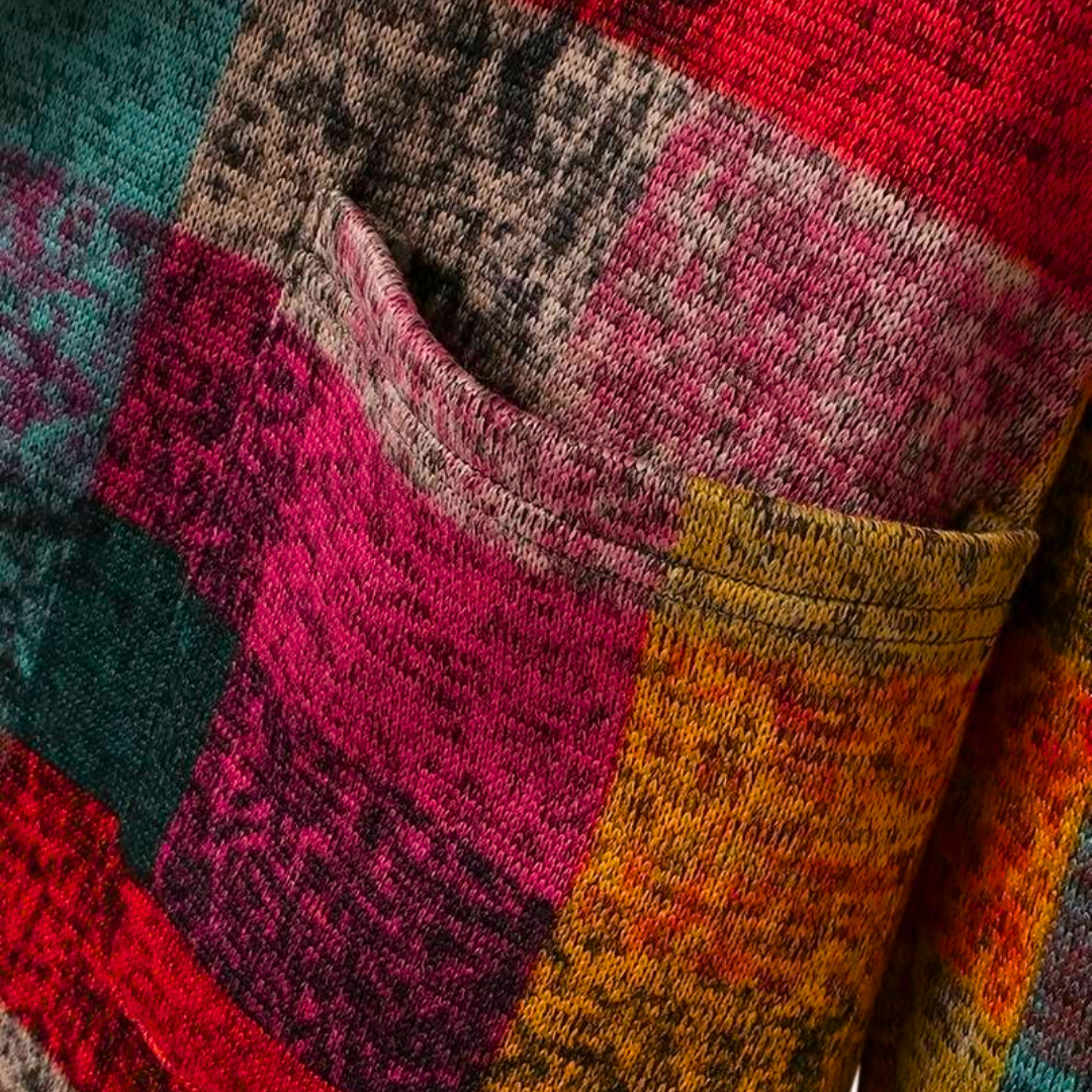 Cara | Stilren Flerfärgad Rutmönstrad Cardigan med Huva