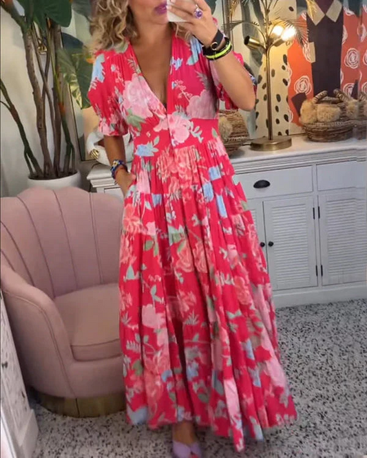 Nola - Elegant lång Jurk Met V-Nec
