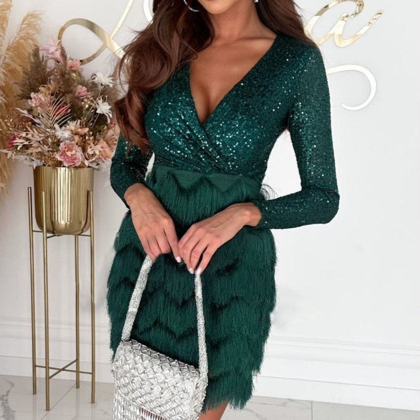 Vendela | Glittrande paljettminiklänning med elegant franskjol