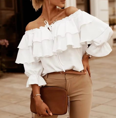 Aira - T-shirt med krage med dragsko och lager-på-lager-loo