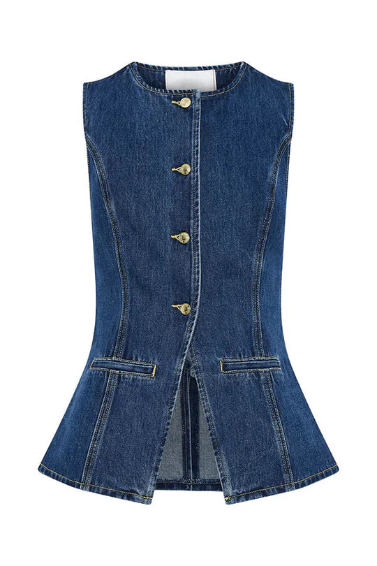 Abel - Denim västtopp med fickor och prinsessömma