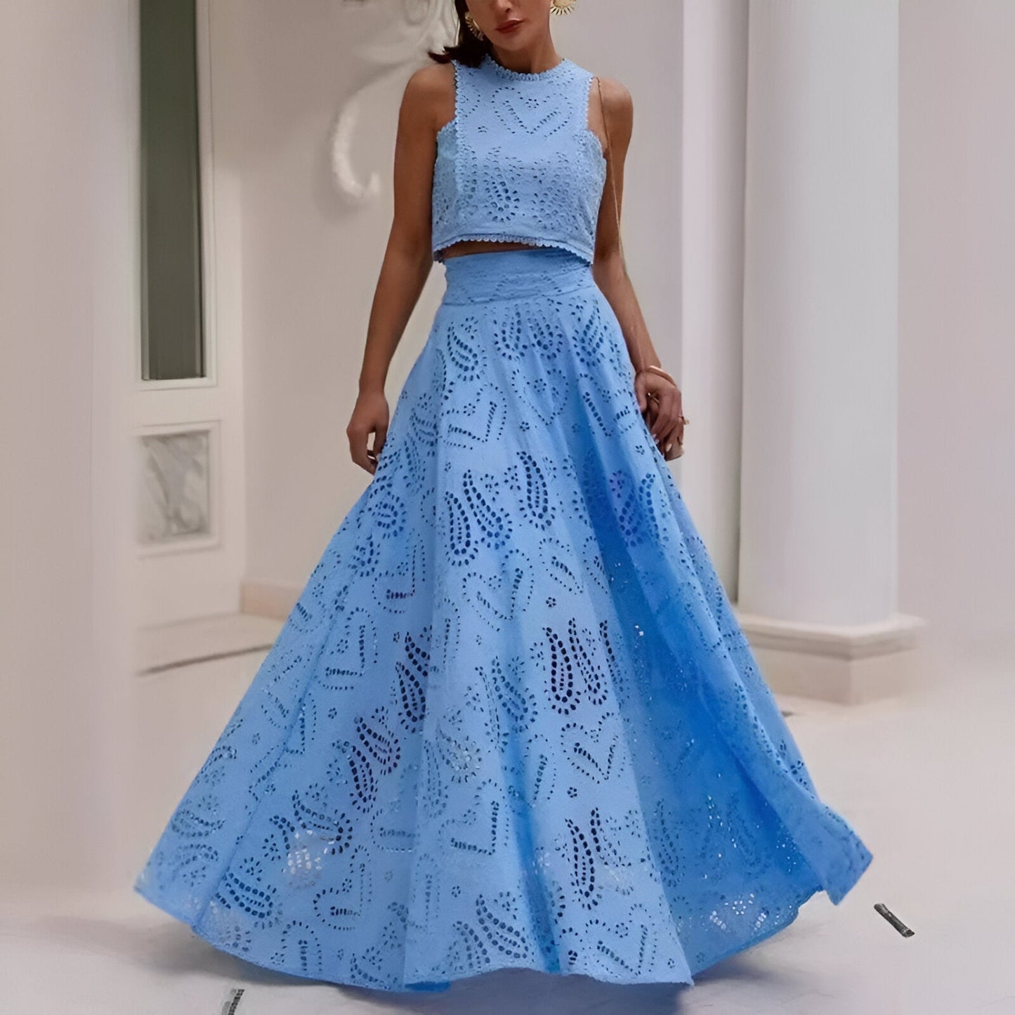 Ranya | Bomull Linne Lång pagodärm Crop Top 2-delat se