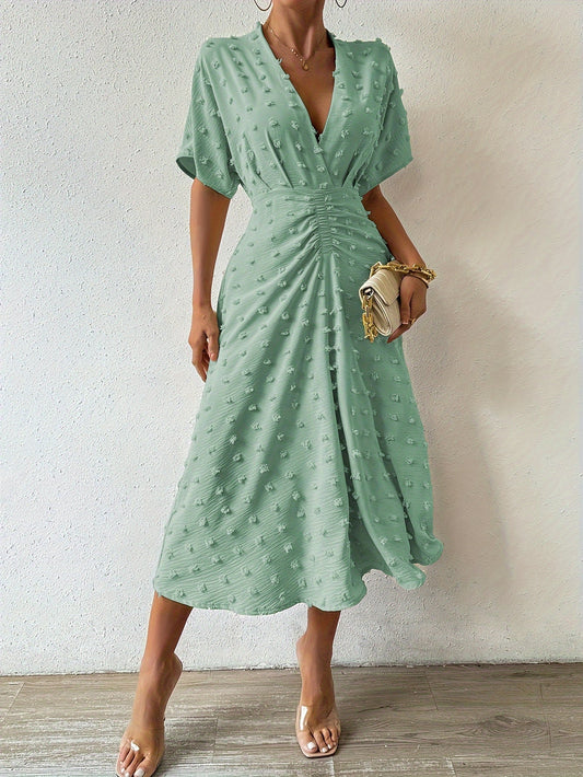 Alma | Prickig Plisserad Midi Klänning För Formella Tillfällen