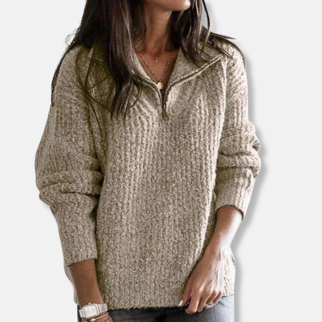 Emilia | Ribbad Halv-Zippad Tröja Med Avslappnad Passform