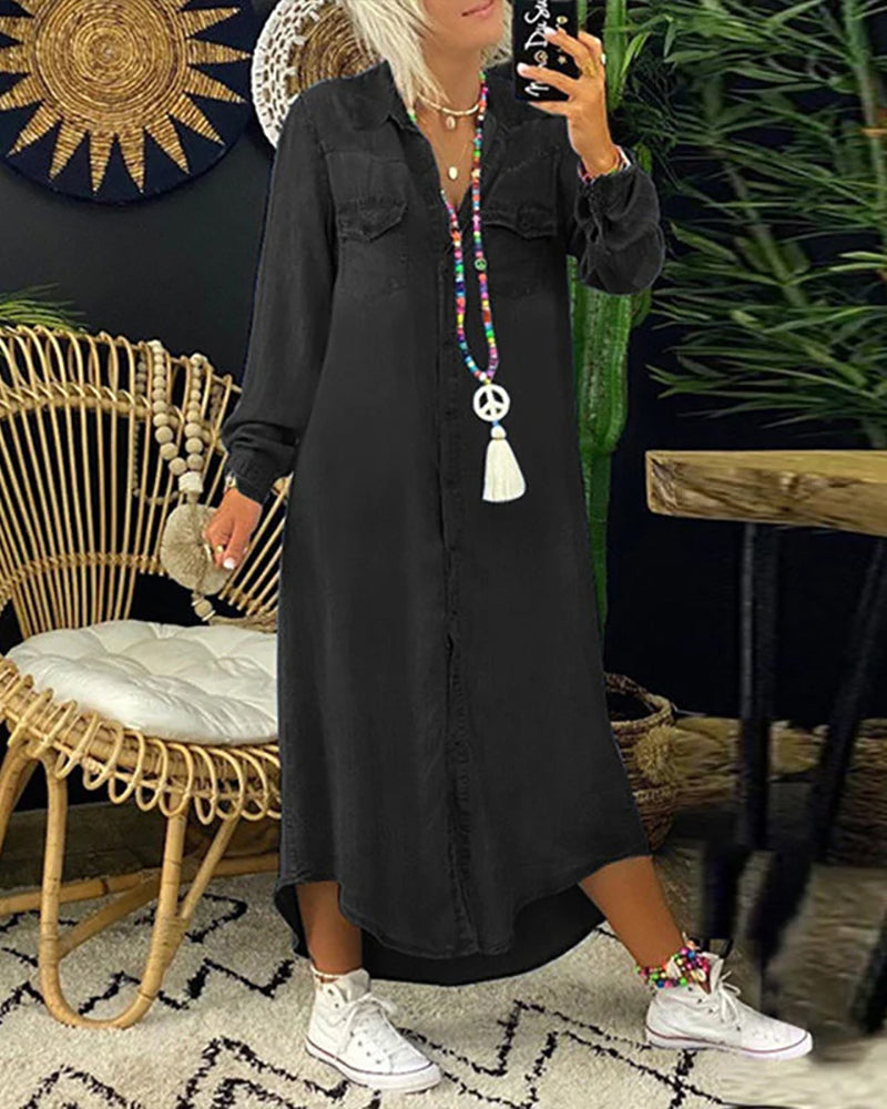 Noemi | Enfärgad Denimklänning Med Lång Ärm