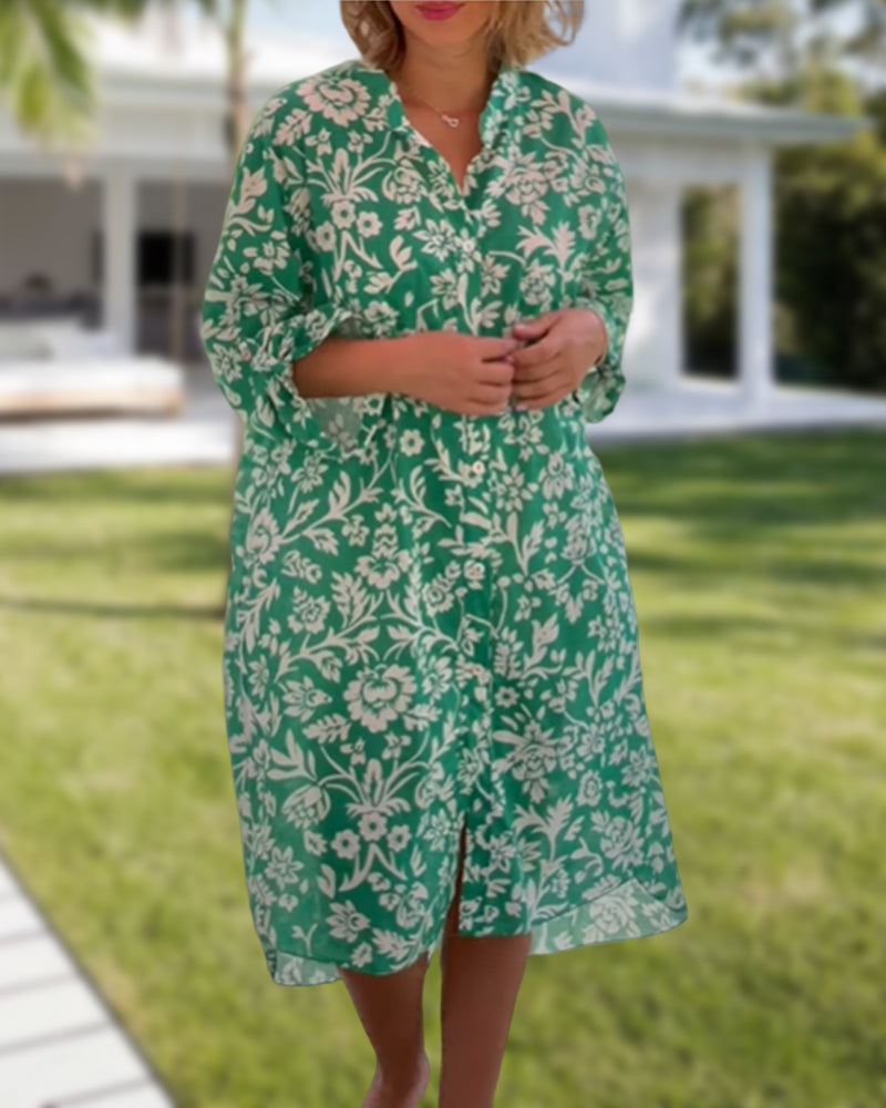 Viveka | Blommig Klänning Med V-Ringning