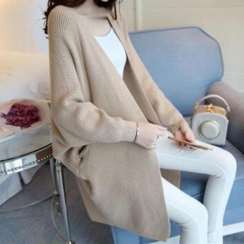 Elvira | Mysig Långstickad Kofta med Fickor för Kvinnor