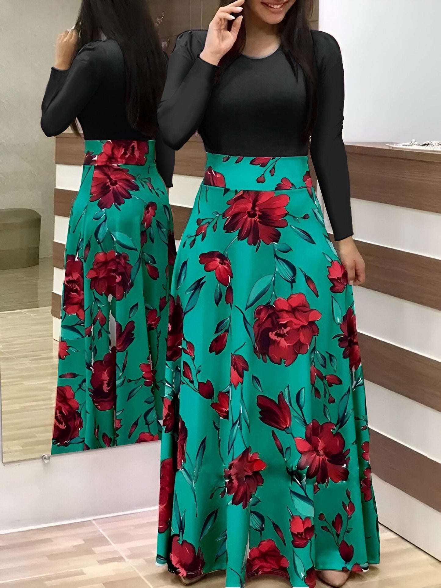 Liza | Elegant blommig färgblockklänning