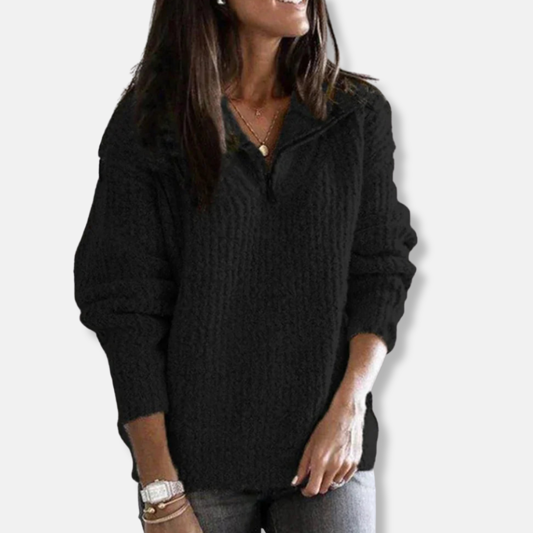 Emilia | Ribbad Halv-Zippad Tröja Med Avslappnad Passform