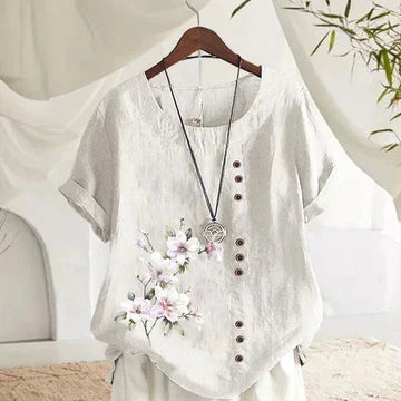 Abigail - Linneskjorta med blommigt bomullsmönster