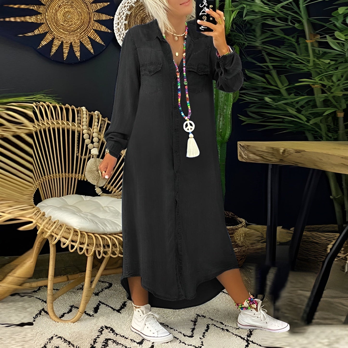 Emma | Långärmad Maxiklänning I Denim