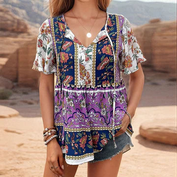 Anastasia - Blus med boho-blommo