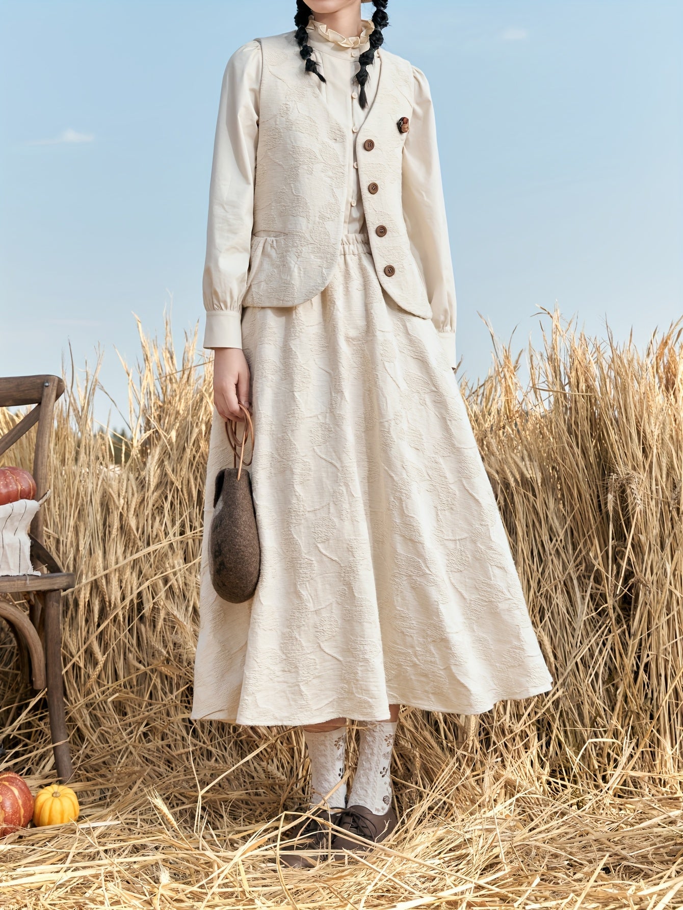 Freja | Midilång jeanskjol med vintagebroderi