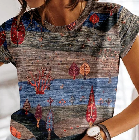 Cieth - Sommarrutig T-shirt för kvinnor O-ringa