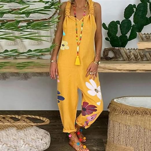 Devin - Rygglös jumpsuit med blommigt tryc