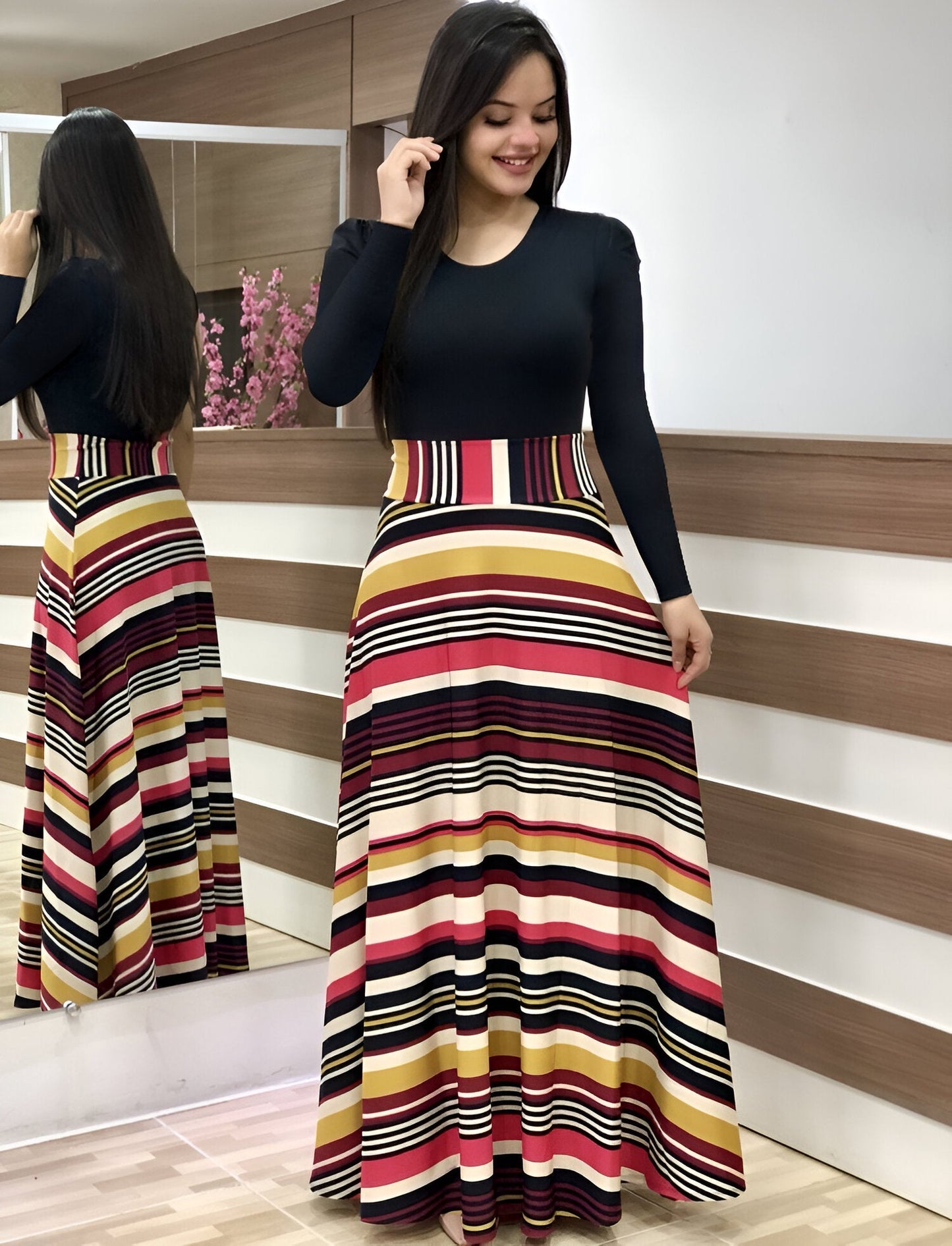 Liza | Elegant blommig färgblockklänning