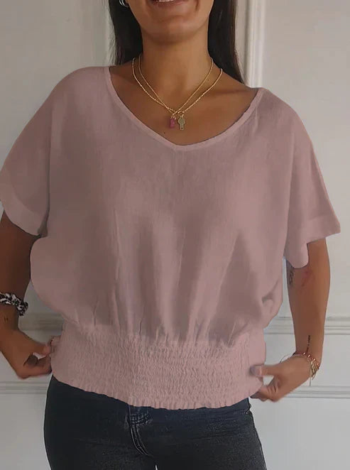 Belinda - T-shirt med V-ringning och halv ärm