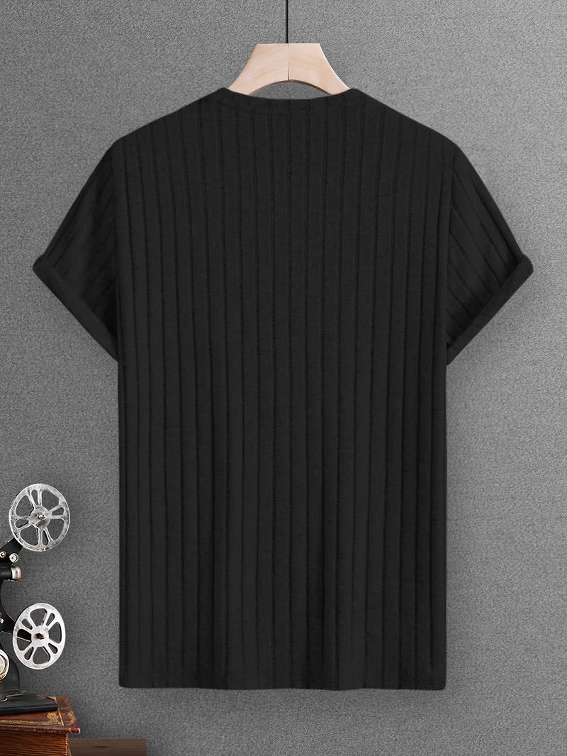 Cherdan | Vikärmad Ribbad Rundhalsad T-shirt