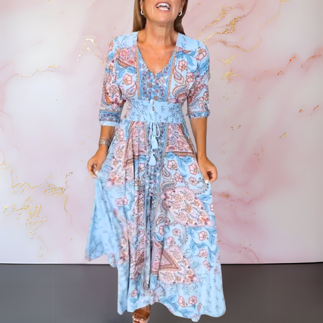 Tyra | Elegant Sommarklänning Med V-Ringning Och Bohemisk Känsla