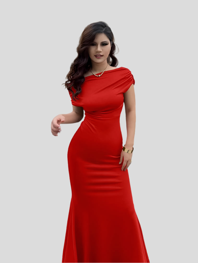 Alessia | Elegant Lång Aftonklänning Med Draperad Midja