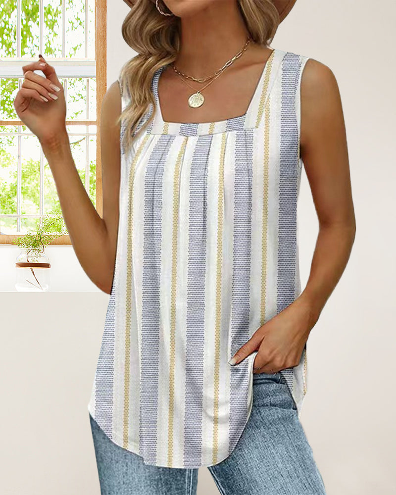 Lina | Ärmlöst Linne Med Fyrkantig Hals Och Tryck