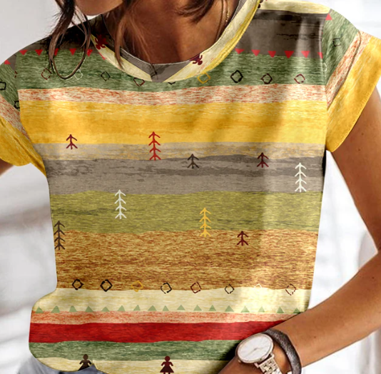 Cieth - Sommarrutig T-shirt för kvinnor O-ringa