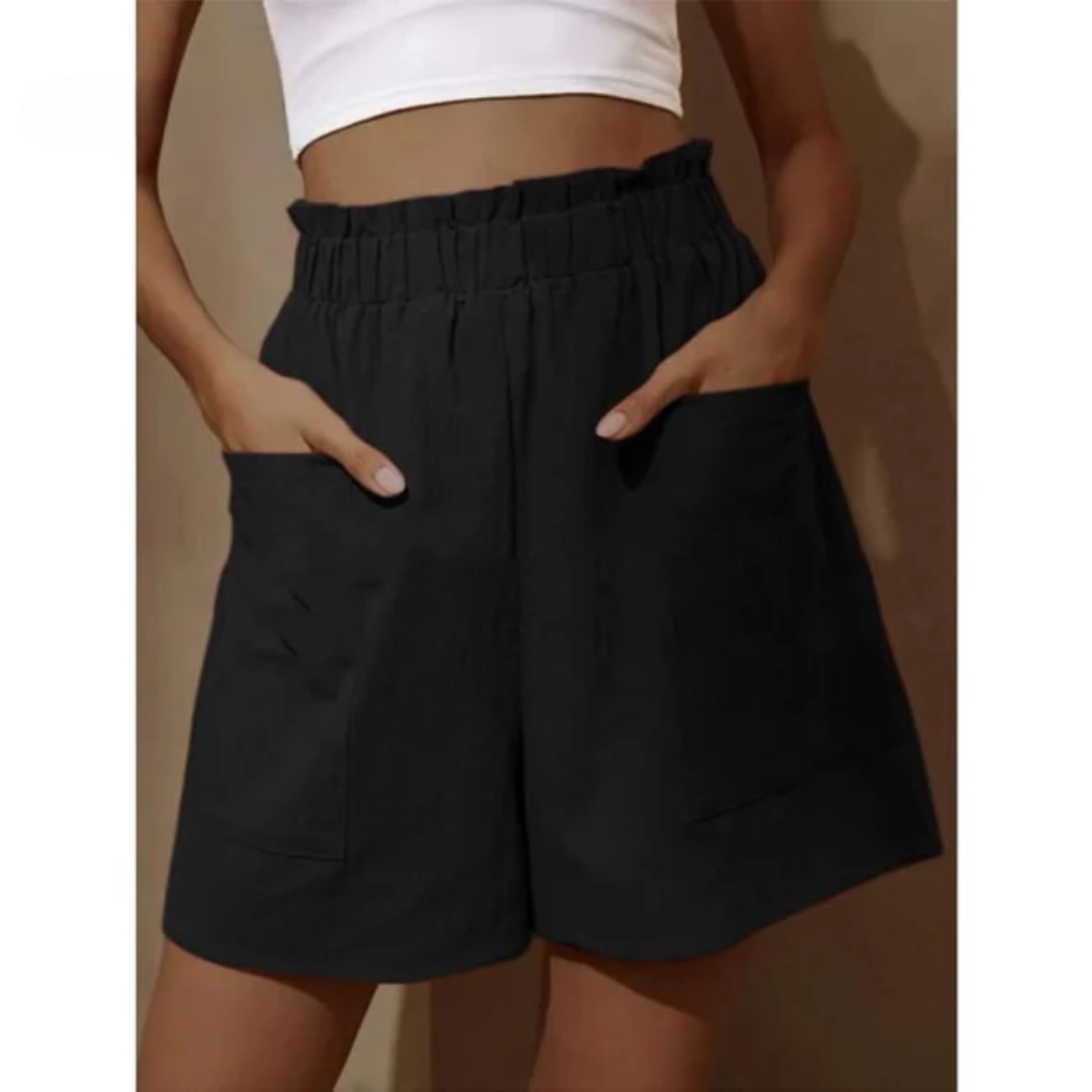 Aila - Shorts i bomull och linne med hög midja