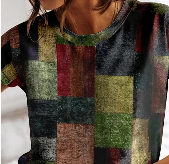 Cieth - Sommarrutig T-shirt för kvinnor O-ringa