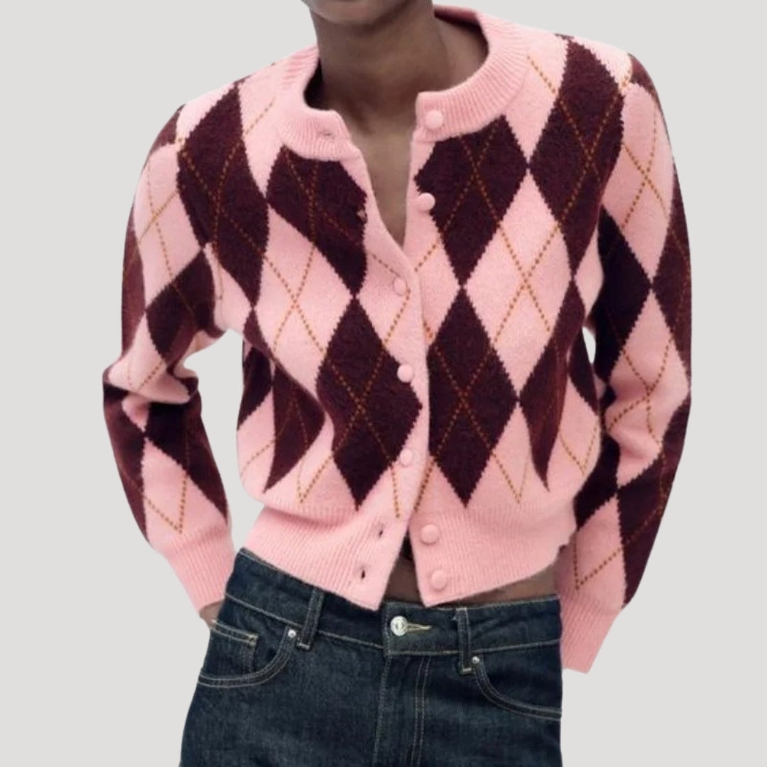 Freja | Stickad Argyle Cardigan För Alla Tillfällen