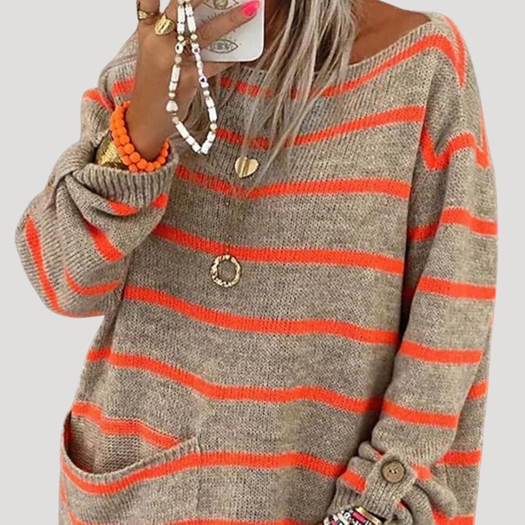 Alva | Överdimensionerad Randig Stickad Vintertröja med Långa Ärmar