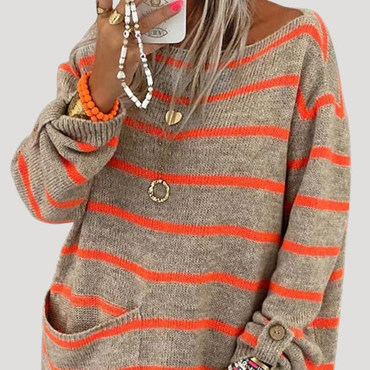 Alva | Överdimensionerad Randig Stickad Vintertröja med Långa Ärmar