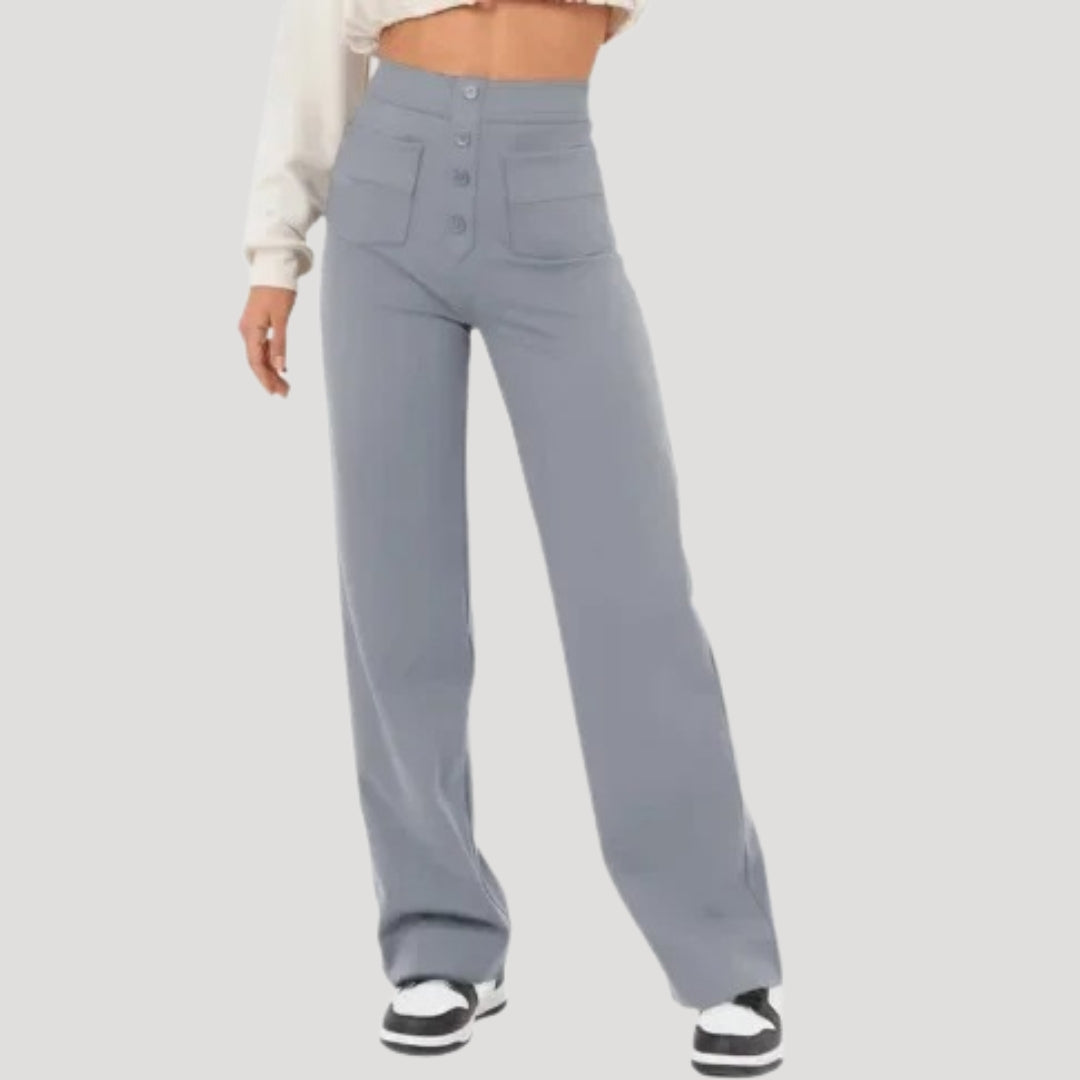 Elvira | Högmidjade Vida Byxor Med Knappar