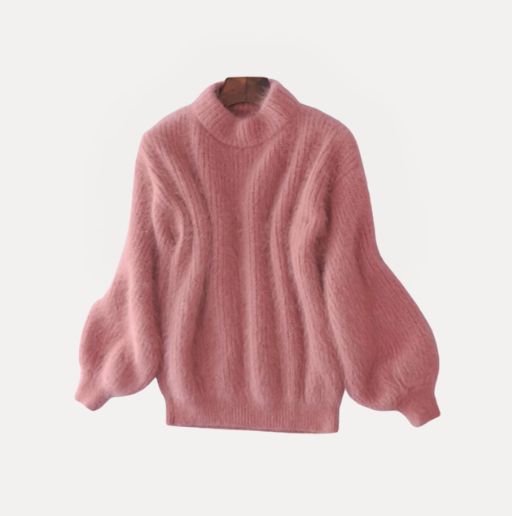 Yibna | Löst stickad enfärgad tröja – vintage angoratröja