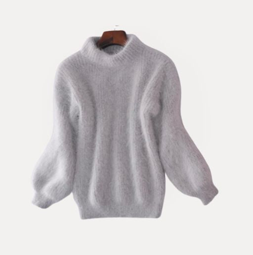 Yibna | Löst stickad enfärgad tröja – vintage angoratröja