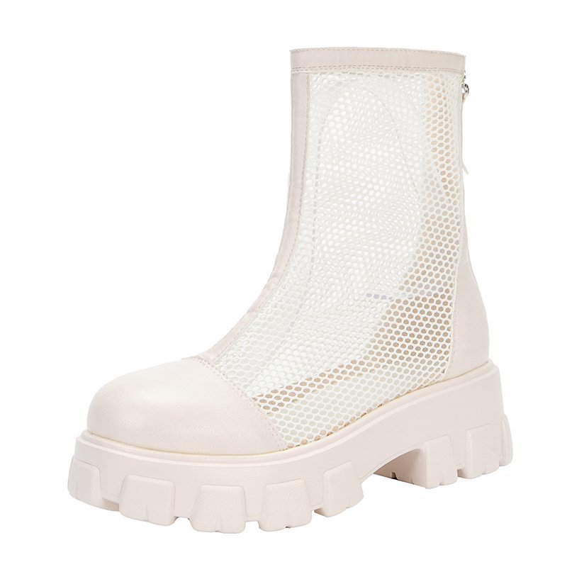 Charlie | Eleganta Mesh Veganska Läderankelstövlar Med Dragkedja