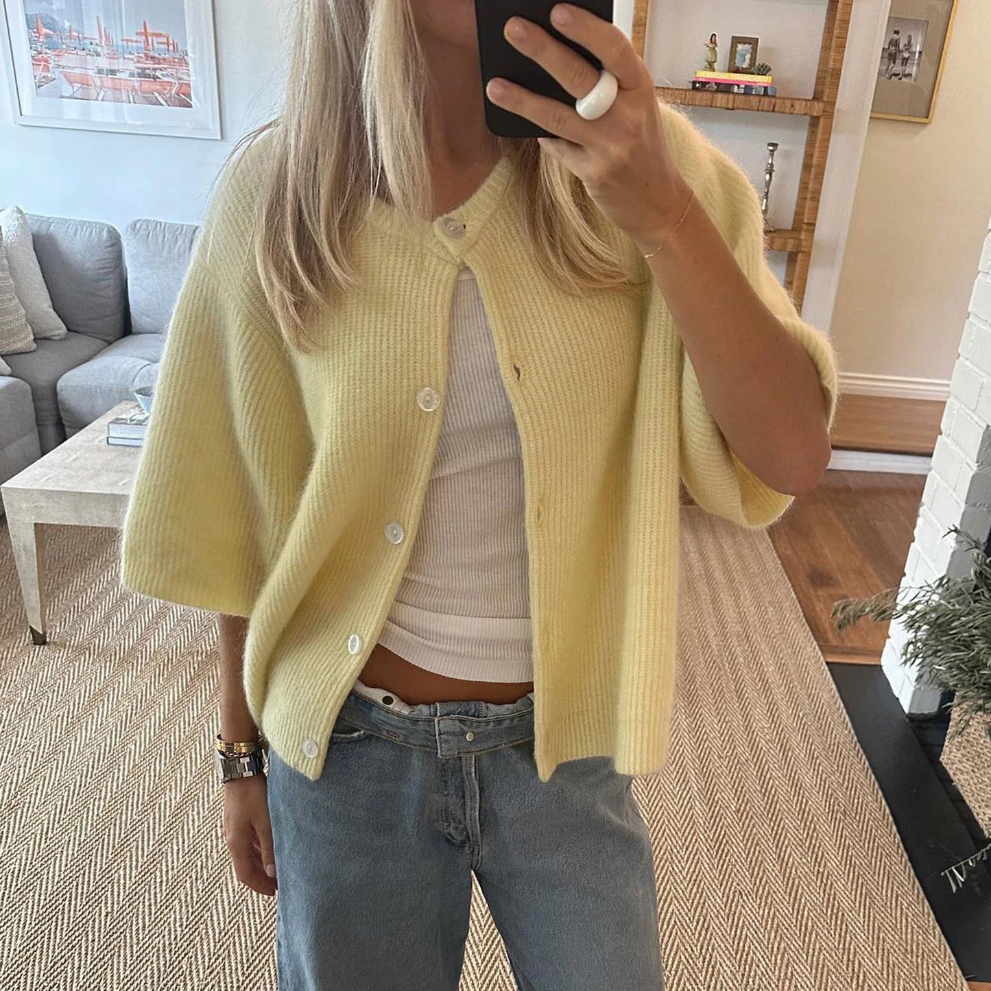 Mikai |Kortärmad cardigan med rund hals streetwear