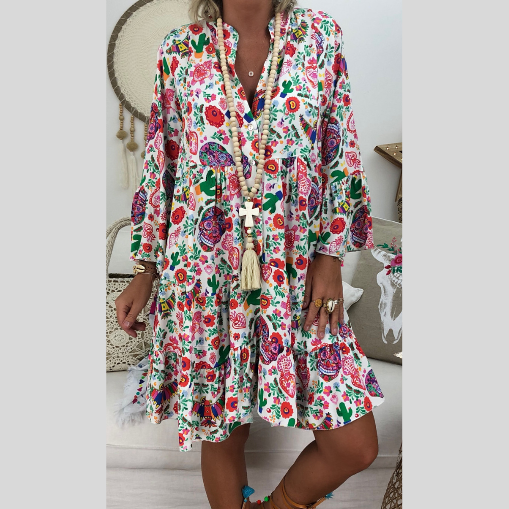 Tanni - Långärmad klänning med blommigt mönster