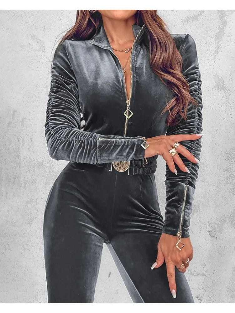 Elin | Elegant Sammetsbyxdress Med Smickrande Passform För Kvinnor